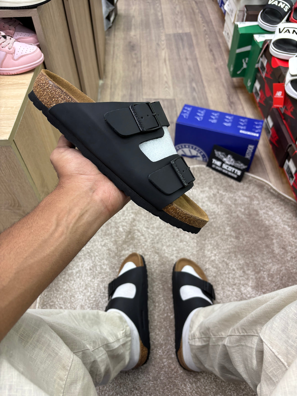 Birkenstock Black Double Strap Slipper - Natural Leather