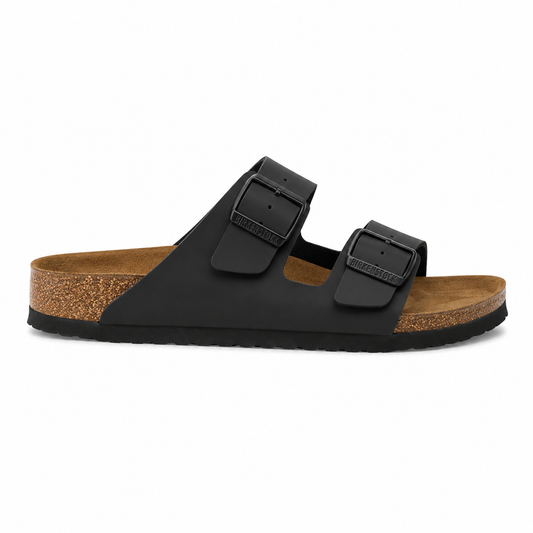 Birkenstock Black Double Strap Slipper - Natural Leather
