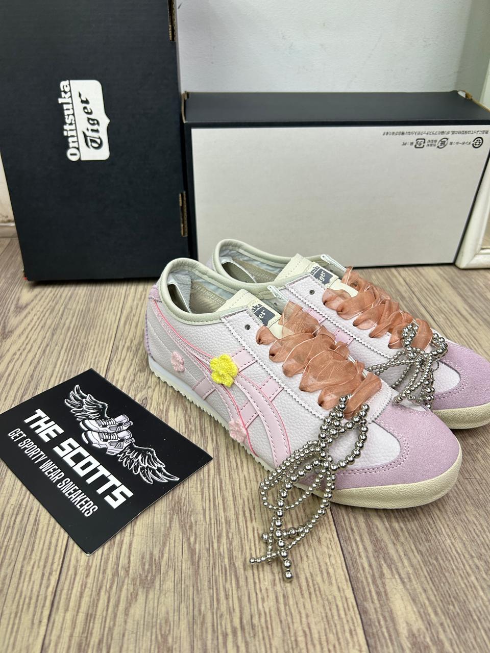 Onitsuka Tiger Mexico 66 pink floral charms silver-tone ball chain