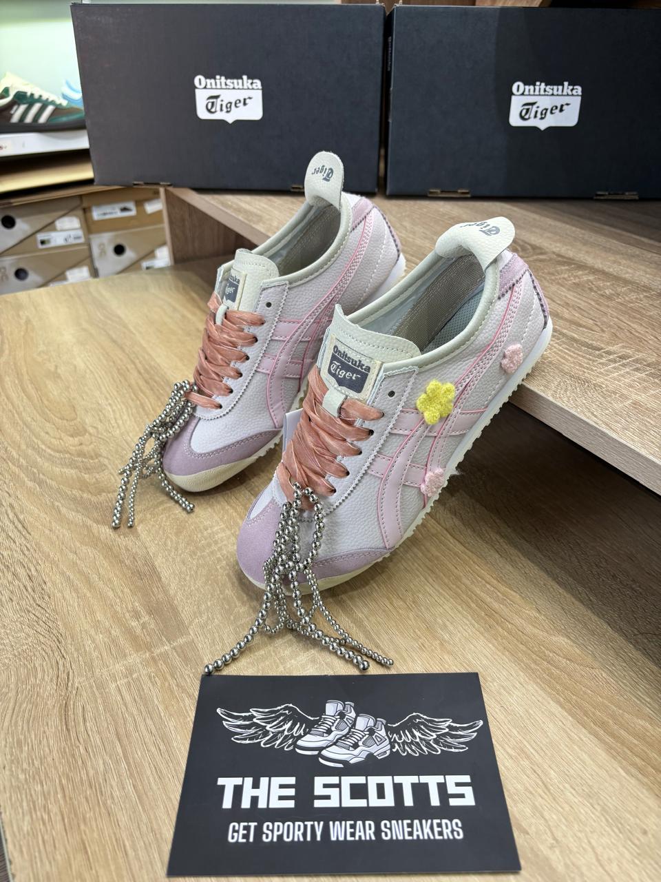 Onitsuka Tiger Mexico 66 pink floral charms silver-tone ball chain