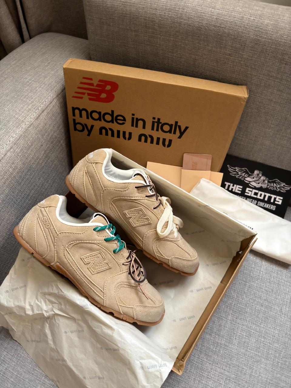 MIU MIU x New Balance beige suede