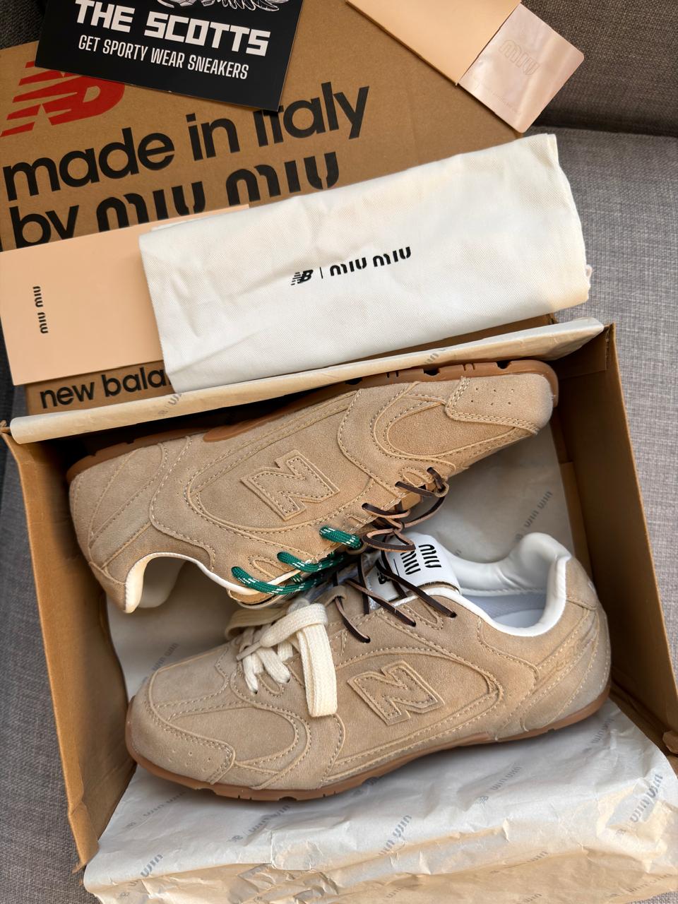 MIU MIU x New Balance beige suede