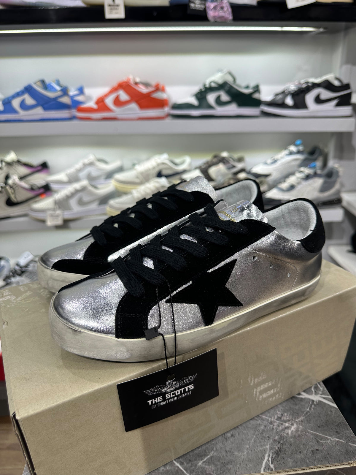 Golden Goose Super-Star trainers in silver leather