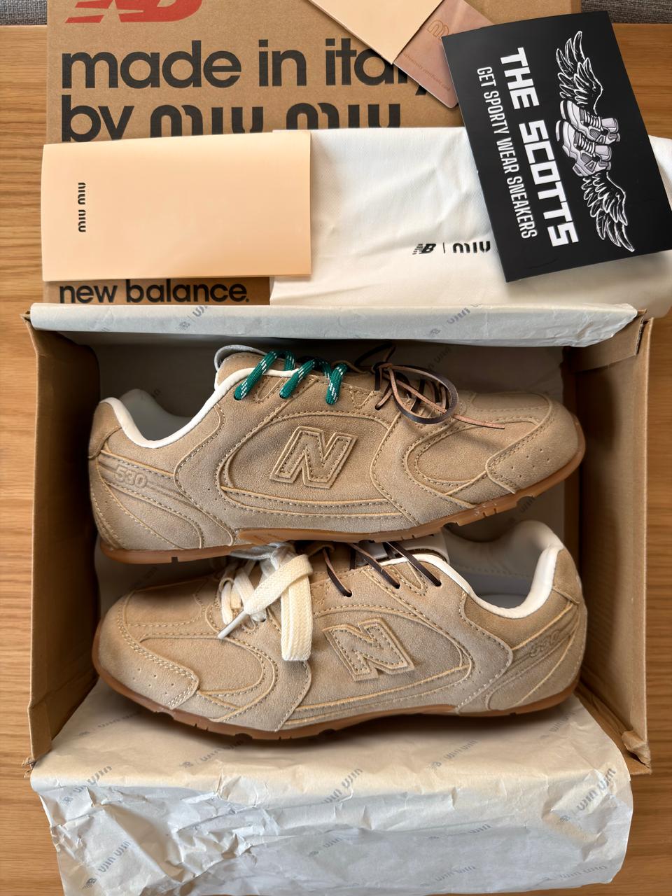 MIU MIU x New Balance beige suede