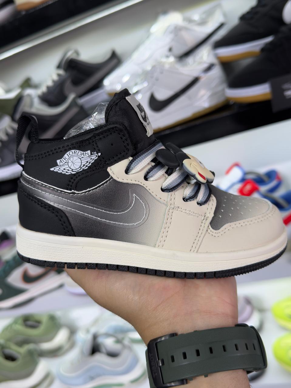 Jordan 1 Mickey Mouse black grey kids size